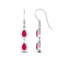Real Pear Shape Ruby Dangle Earrings with Diamond
