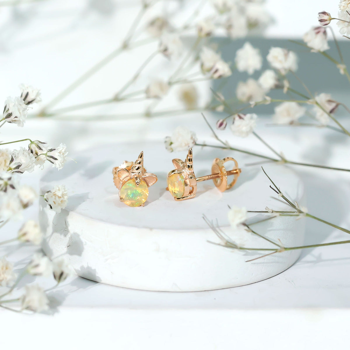 1 Carat Ethiopian Opal Unicorn Stud Earrings for Women