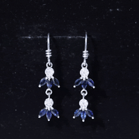 Natural Blue Sapphire and Diamond Leaf Dangle Earrings
