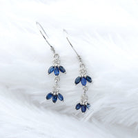 Natural Blue Sapphire and Diamond Leaf Dangle Earrings