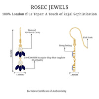 Natural Blue Sapphire and Diamond Leaf Dangle Earrings
