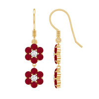 Natural Ruby Flower Dangle Earrings with Fish Hook