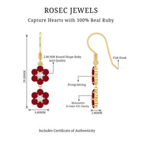 Natural Ruby Flower Dangle Earrings with Fish Hook