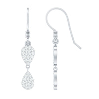 Pave Set Genuine Diamond Teardrop Dangle Earrings with Fish Hook