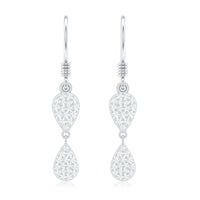 Pave Set Genuine Diamond Teardrop Dangle Earrings with Fish Hook