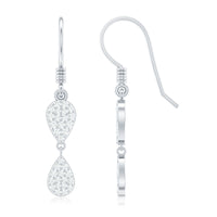 Pave Set Genuine Diamond Teardrop Dangle Earrings with Fish Hook