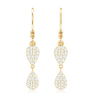 Pave Set Genuine Diamond Teardrop Dangle Earrings with Fish Hook