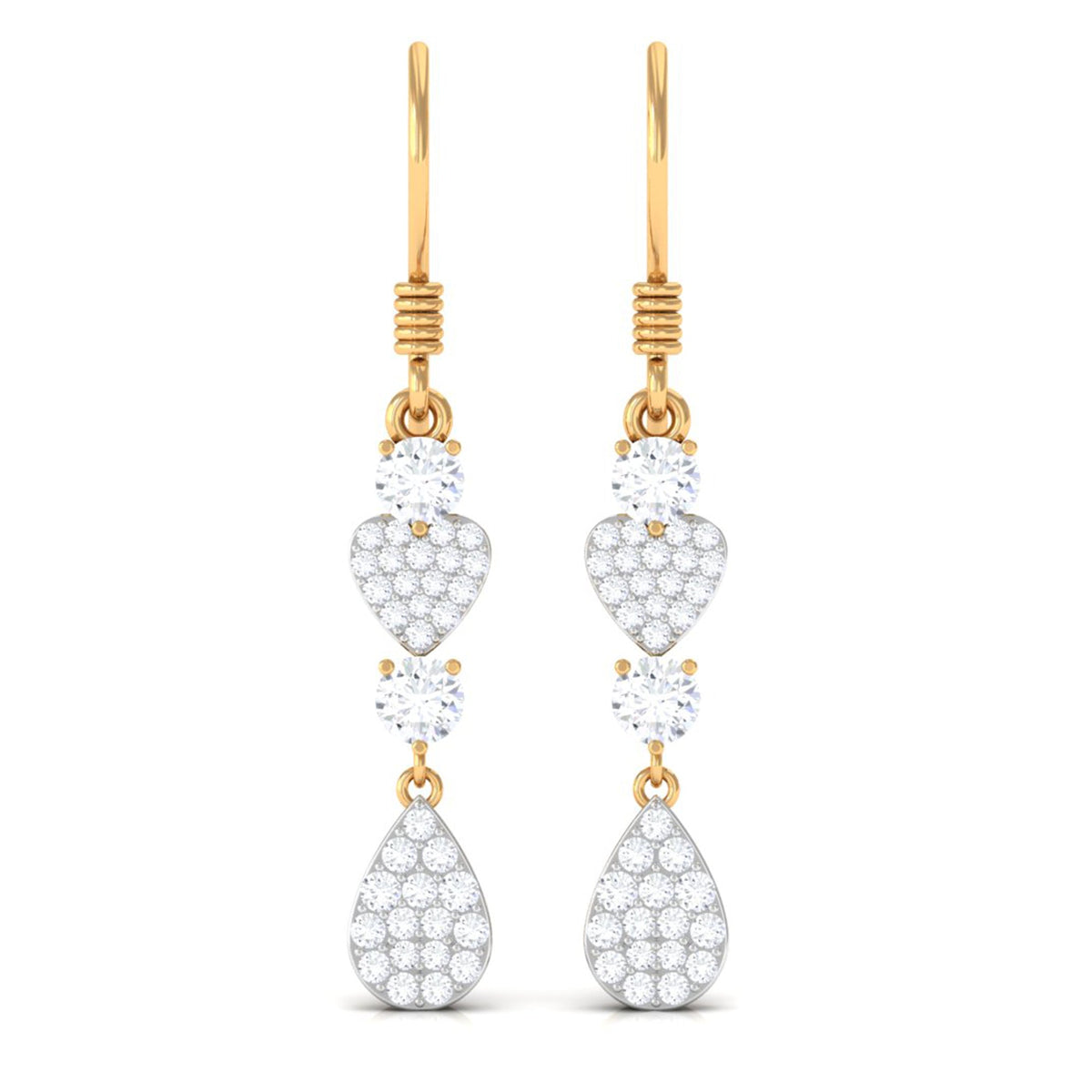 Round Moissanite Heart Dangle Drop Earrings