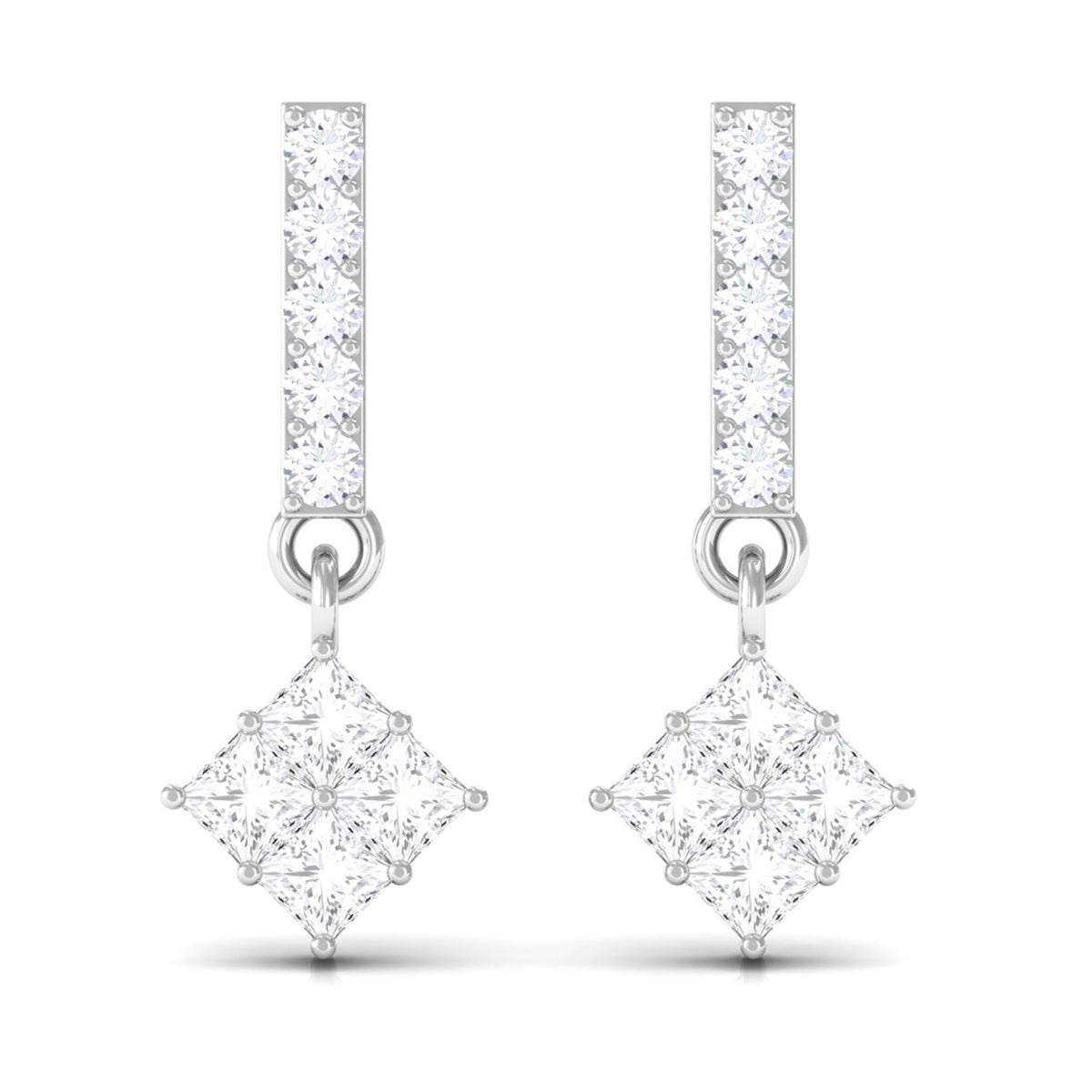 Princess and Round Cut Diamond Contemporary Dangle Earrings