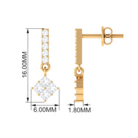 Princess and Round Cut Diamond Contemporary Dangle Earrings