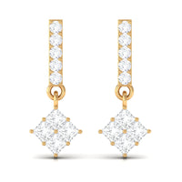Princess and Round Cut Diamond Contemporary Dangle Earrings