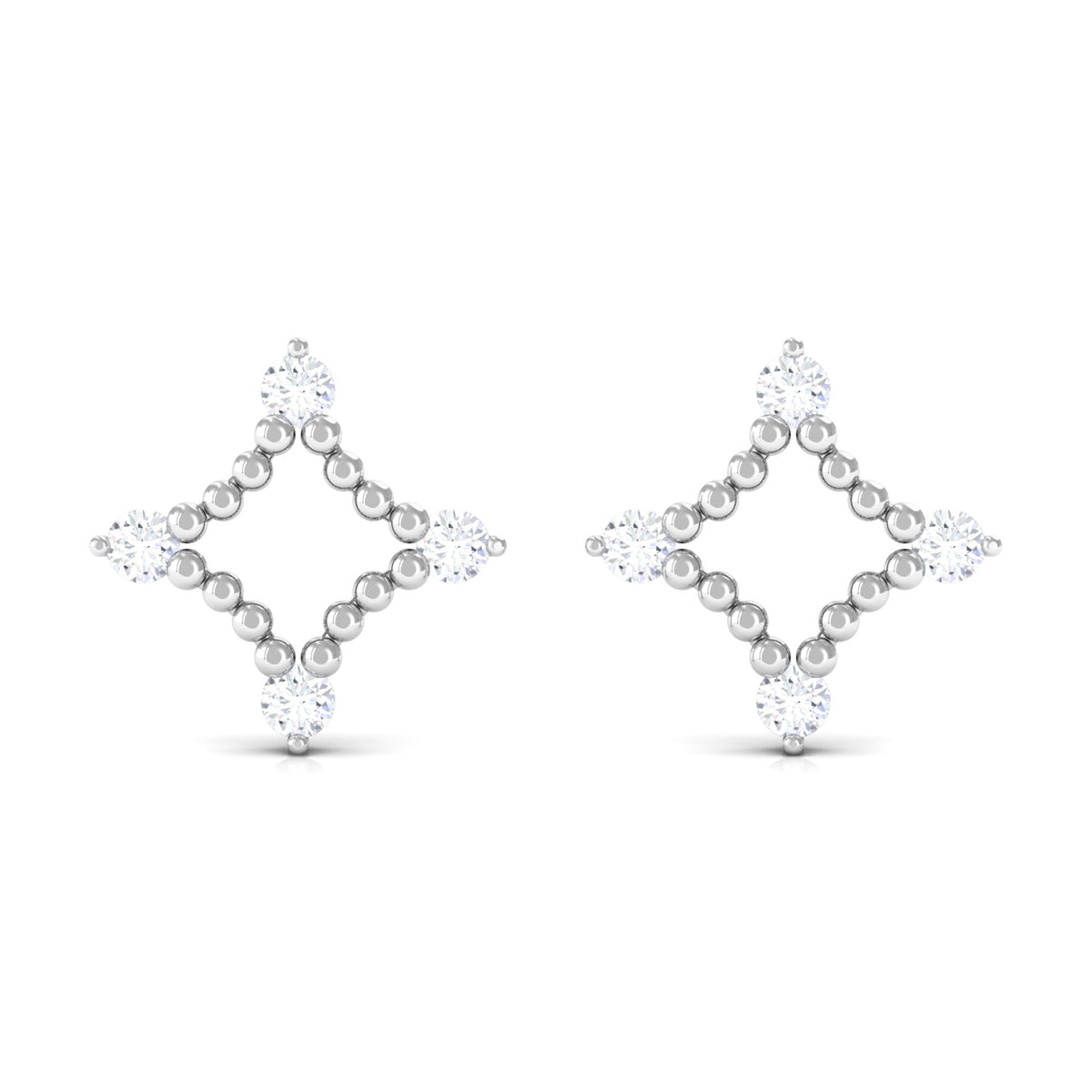 Natural Diamond Contemporary Stud Earring with Beaded