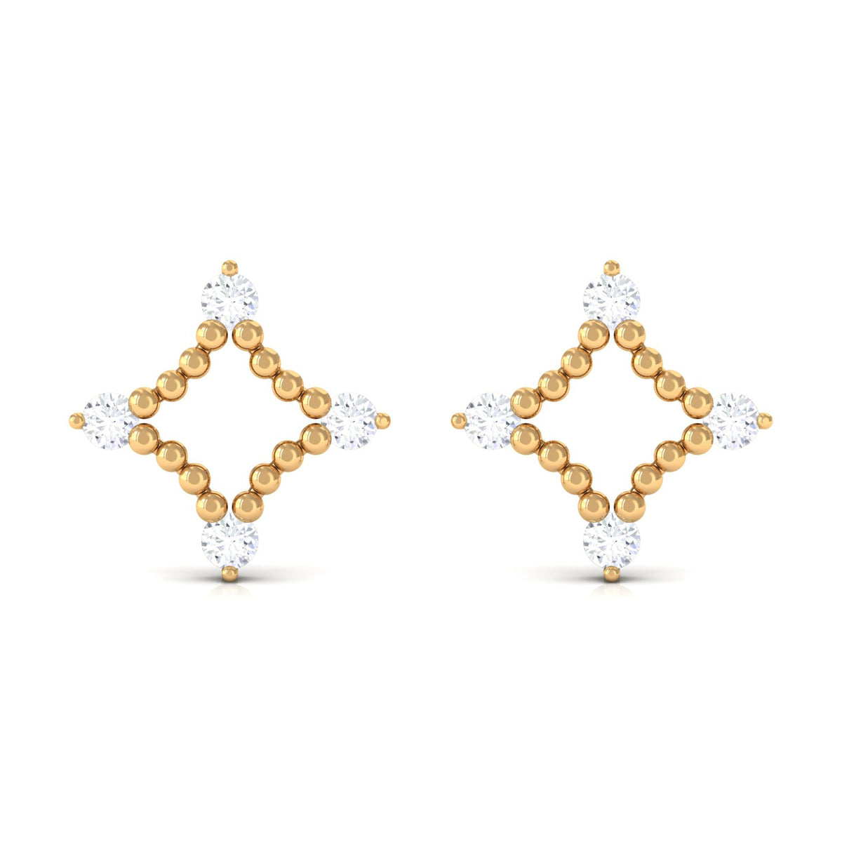 Natural Diamond Contemporary Stud Earring with Beaded