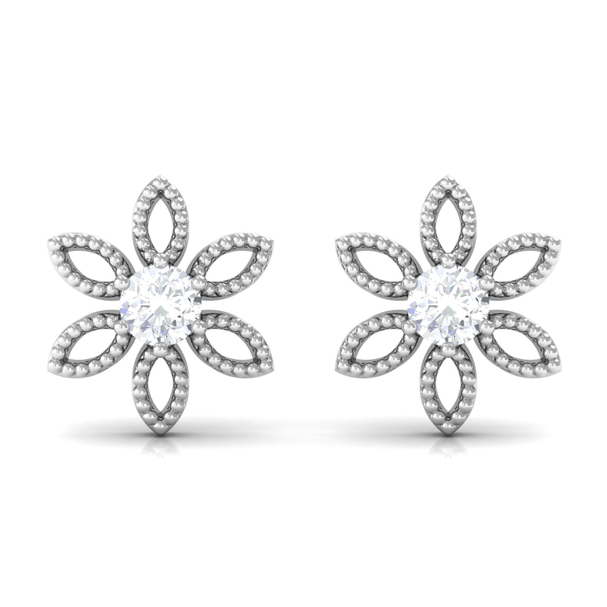 Natural Diamond Flower Stud Earrings with Certificate