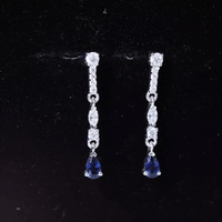 Pear Cut Created Blue Sapphire and Moissanite Long Dangle Earrings
