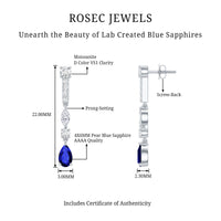 Womens Lab Grown Blue Sapphire Drop Dangle Earrings with Certificate