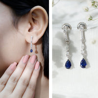 Womens Lab Grown Blue Sapphire Drop Dangle Earrings with Certificate