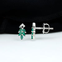 Real Emerald Leaf Stud Earrings with Moissanite