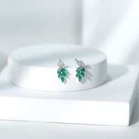 Real Emerald Leaf Stud Earrings with Moissanite