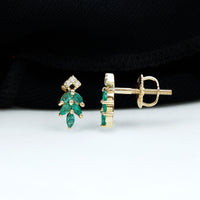 Real Emerald Leaf Stud Earrings with Moissanite