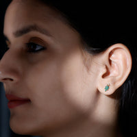 Real Emerald Leaf Stud Earrings with Moissanite