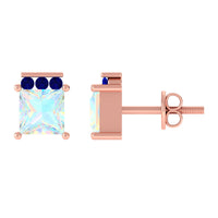 Princess Cut Ethiopian Opal Stud Earrings with Blue Sapphire Trio