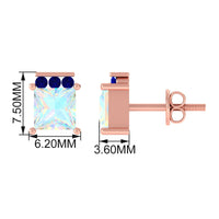 Princess Cut Ethiopian Opal Stud Earrings with Blue Sapphire Trio