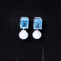 6 Carat Freshwater Pearl and Blue Topaz Drop Earrings