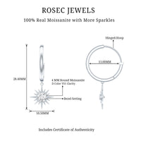Bezel Set Round Moissanite Sunburst Hoop Drop Earrings