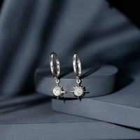 Bezel Set Round Moissanite Sunburst Hoop Drop Earrings