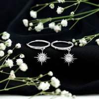 Bezel Set Round Moissanite Sunburst Hoop Drop Earrings