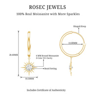 Bezel Set Round Moissanite Sunburst Hoop Drop Earrings