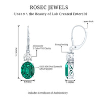 Certified 6 Carat Oval Cut Lab Grown Emerald Drop Hoop Earrings