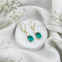 Lab Grown Emerald Oval Drop Earrings With Moissanite
