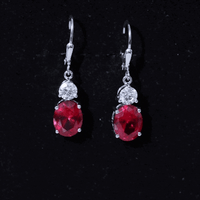 Oval Shape Lab Created Ruby Dangle Drop Earrings with Moissanite