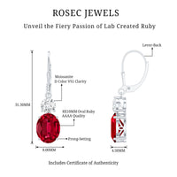 Oval Shape Lab Created Ruby Dangle Drop Earrings with Moissanite