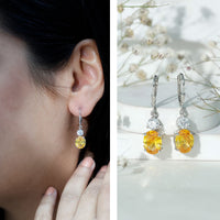 8 Carat Lab Grown Yellow Sapphire Drop Earrings with Leverback