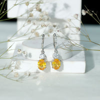 8 Carat Lab Grown Yellow Sapphire Drop Earrings with Leverback