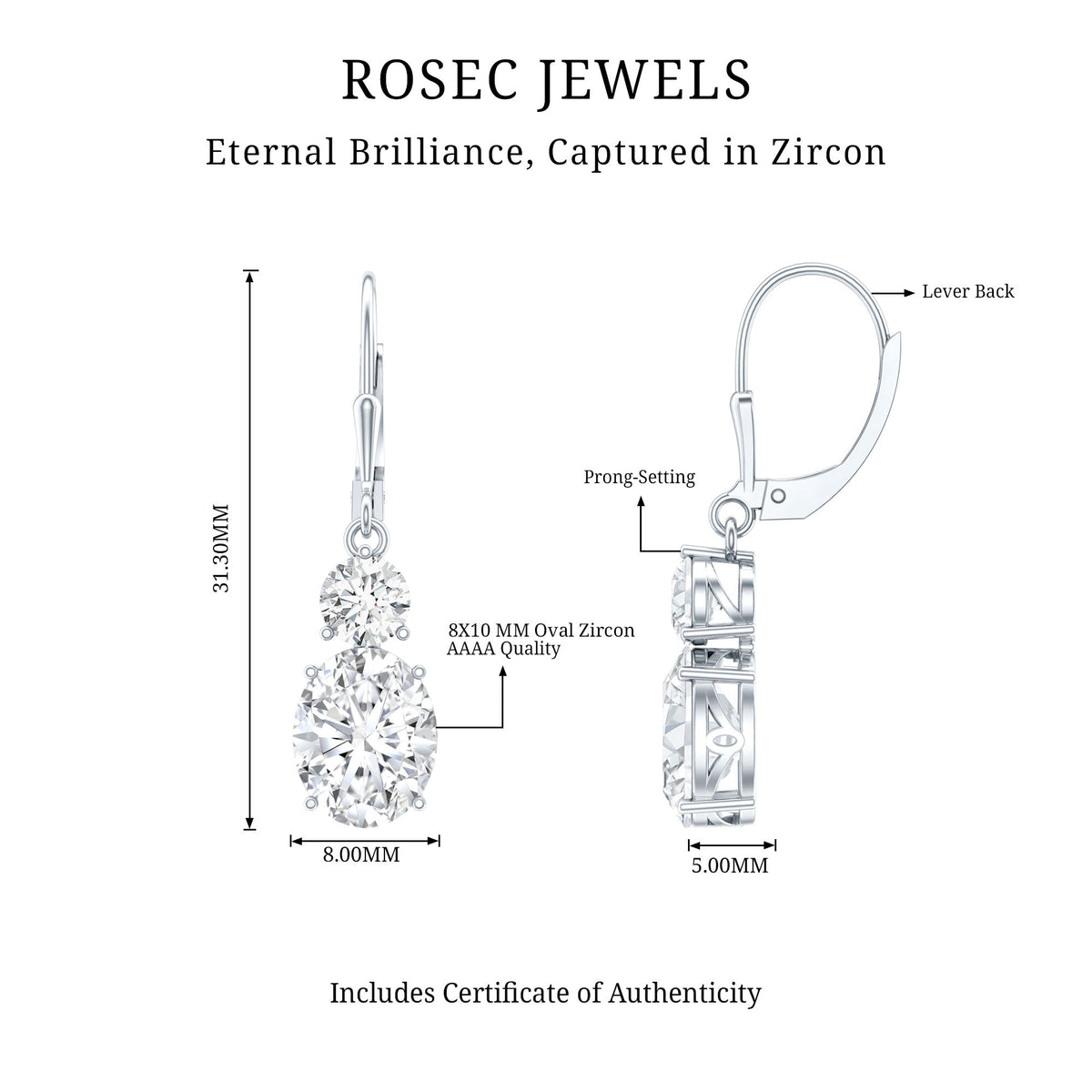 Minimal Zircon 2 Stone Drop Earrings with Lever Back