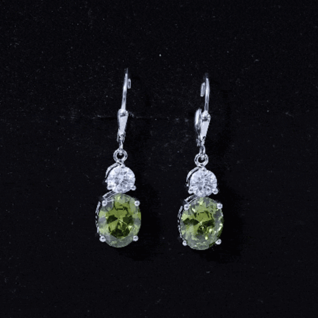 Rosec Jewels 8 Carat lab-grown green sapphire drop hoop earrings with certificate, featuring elegant design and vibrant gemstone accents.