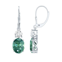 8 Carat Lab Grown Green Sapphire Drop Hoop Earrings with Certificate