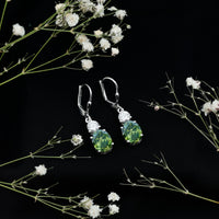 8 Carat Lab Grown Green Sapphire Drop Hoop Earrings with Certificate