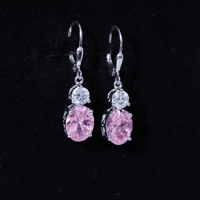 Lab Grown Pink Sapphire and Moissanite Drop Earrings With Leverback