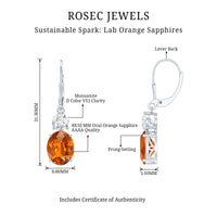 Certified 8 Carat Lab Grown Orange Sapphire Drop Earrings with Moissanite