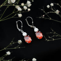 Certified 8 Carat Lab Grown Orange Sapphire Drop Earrings with Moissanite