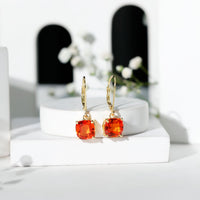 5.5 CT Cushion Cut Lab Created Orange Sapphire Drop Earrings