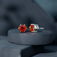 4.5 Carat Round Lab Created Orange Sapphire Solitaire Stud Earrings