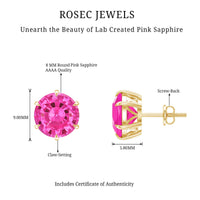 Certified 4.5 Carat Round Lab Created Pink Sapphire Stud Earrings