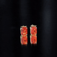 Lab Grown Orange Sapphire Emerald Cut Stud Earrings