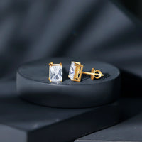 Certified 3.7 Carat Cubic Zirconia Emerald Cut Stud Earrings with Screw Back